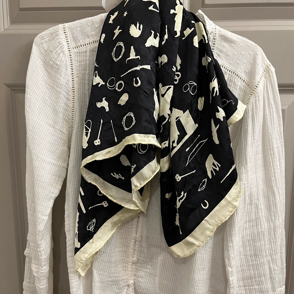 Black and Cream Cowboy Design Silk Scarf